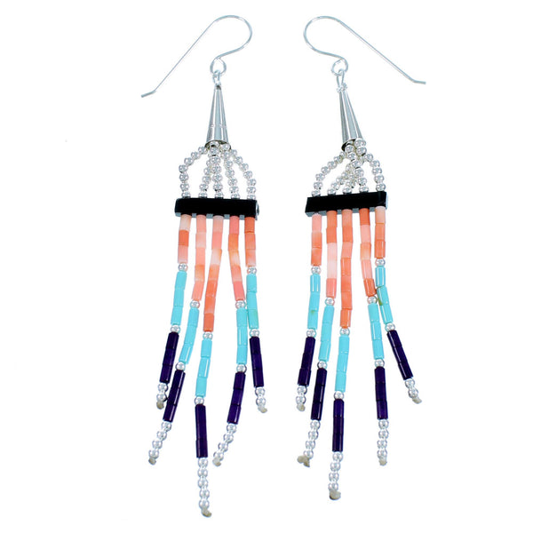 Sterling Silver Multicolor Bead Hook Dangle Earrings RX114063
